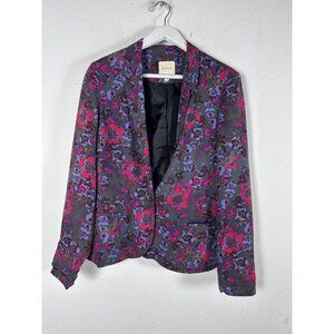 Anthropologie Silence + Noise Womens Floral Single-Breasted Blazer Medium Gray